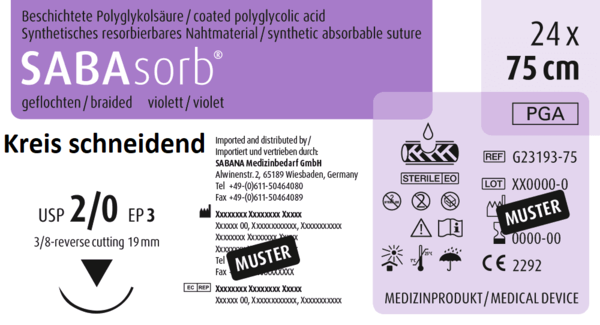 SABAsorb, 3/8 - Kreis, schneidend, 19mm, violett, 75 cm 24 Stück á PAK  (G-23193-75-SAB)