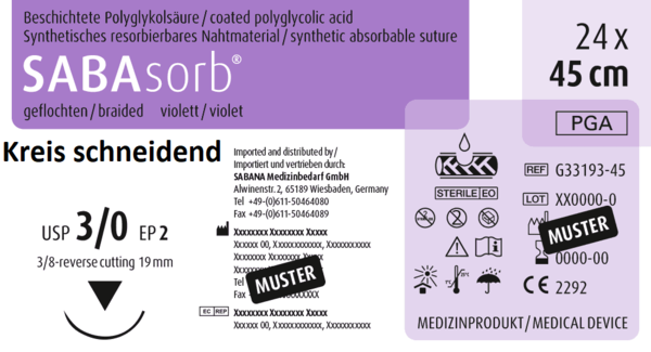 SABAsorb, 1/2 - Kreis, schneidend, 19mm, violett, 45 cm 24 Stück á PAK (G-33193-45-SAB)