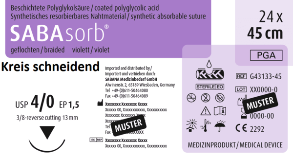 SABAsorb, 3/8 - Kreis, schneidend, 13mm, violett, 45 cm 24 Stück á PAK (G-433133-45-SAB)