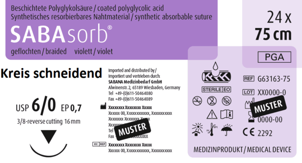 SABAsorb, 3/8 - Kreis, schneidend, 16mm, violett, 75 cm 24 Stück á PAK (G-63163-75-SAB)