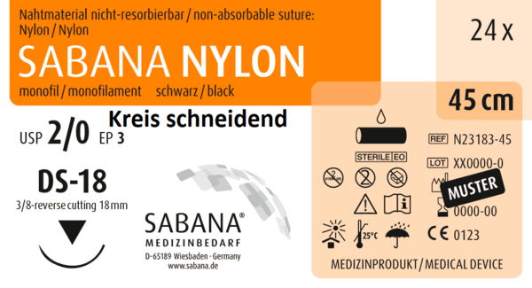 SABANA NYLON, 3/8 - Kreis, schneidend, 18mm, schwarz, 45 cm 24 Stück á PAK (N-23183-45-SAB)