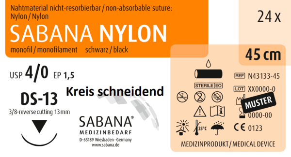 SABANA NYLON, 3/8-Kreis, schneidend, 13mm, schwarz, 45 cm 24 Stück á PAK (N-43133-45-SAB)