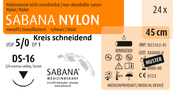 SABANA NYLON, 3/8 - Kreis, schneidend, 16mm, schwarz, 45 cm 24 Stück á PAK (N-53163-45-SAB)