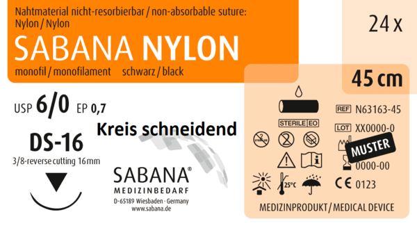 SABANA NYLON, 3/8 - Kreis, schneidend, 16mm, schwarz, 45 cm 24 Stück á PAK (N-63163-45-SAB)