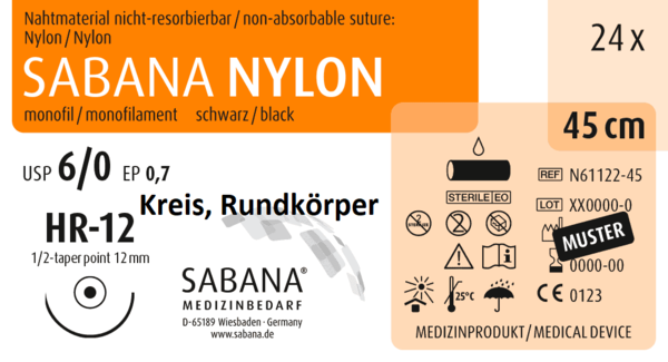 SABANA NYLON, 3/8 - Kreis, schneidend, 16mm, schwarz, 45 cm 24 Stück á PAK (N-61122-45-SAB)