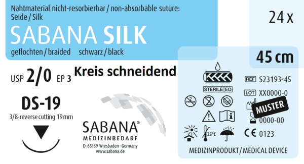 SABANA SILK, 3/8 – Kreis, schneidend, 19mm, schwarz, 45 cm 24 Stück á PAK (S-23193-45-SAB)