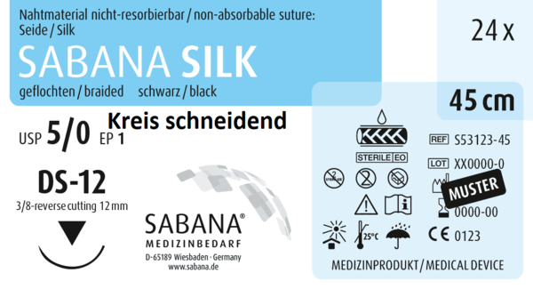 SABANA SILK, 3/8 - Kreis, schneidend, 12mm, schwarz, 45 cm 24 Stück á PAK (S-53123-45-SAB)