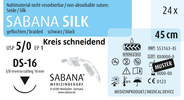 SABANA SILK, 3/8 - Kreis, schneidend, 16mm, schwarz, 45 cm 24 Stück á PAK (S-53163-45-SAB)